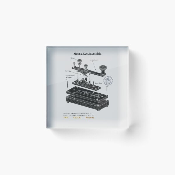 Item preview, Vintage Telegraph Key Anatomy - Morse Code Patent Sketch- White edition  designed and sold by The Blueprint Archive.