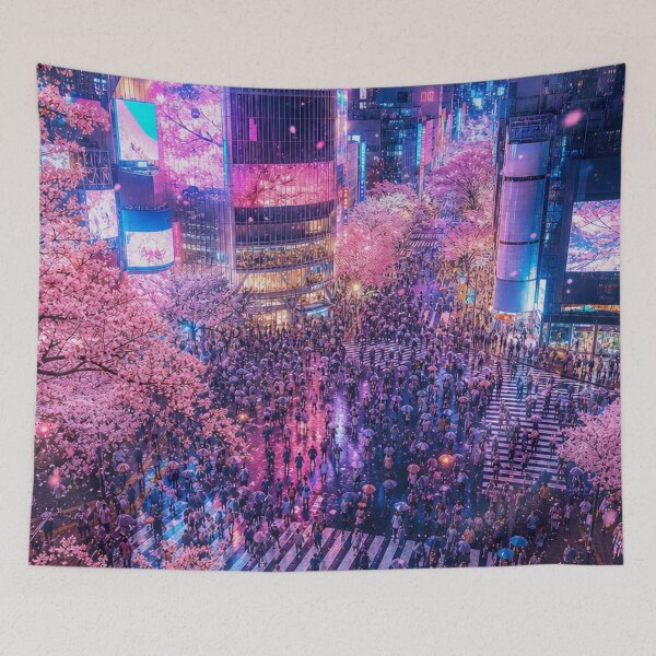 Item preview, Tokyo Sakura Night – Shibuya Neon Cityscape designed and sold by vekotpu.