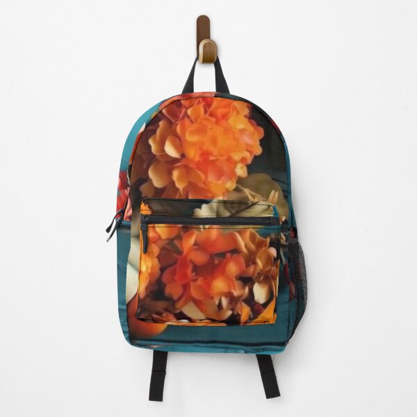 Item preview, Autumn Pumpkins and Orange Flowers on Teal Wooden Background designed and sold by LYAN-STORE.
