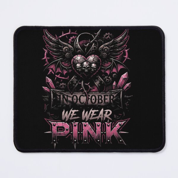 Item preview, October We Wear Pink Punk Skull Wings Gothic Halloween Style designed and sold by ArcaneArtistry.