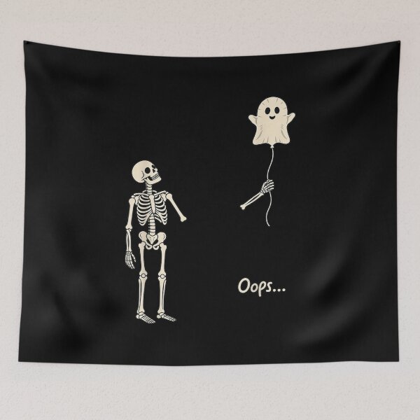 Item preview, Skeleton Holding Balloon Ghost Gothic Halloween Funny  designed and sold by Suzu Comena.
