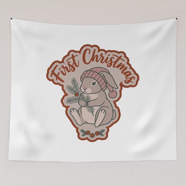 Item preview, First Christmas — Bunny in a Knitted Bobble Hat designed and sold by TheCalmEdit.