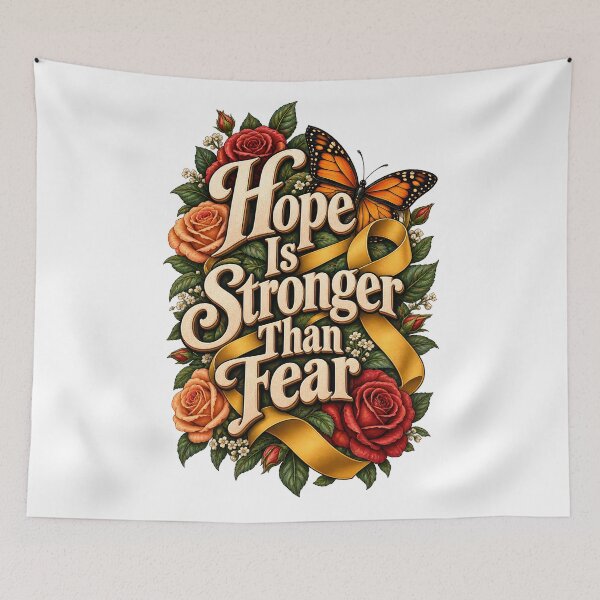 Item preview, Hope Is Stronger Than Fear Butterfly Ribbon Cancer Survivor designed and sold by UniversPlant | Blooming with Hope.