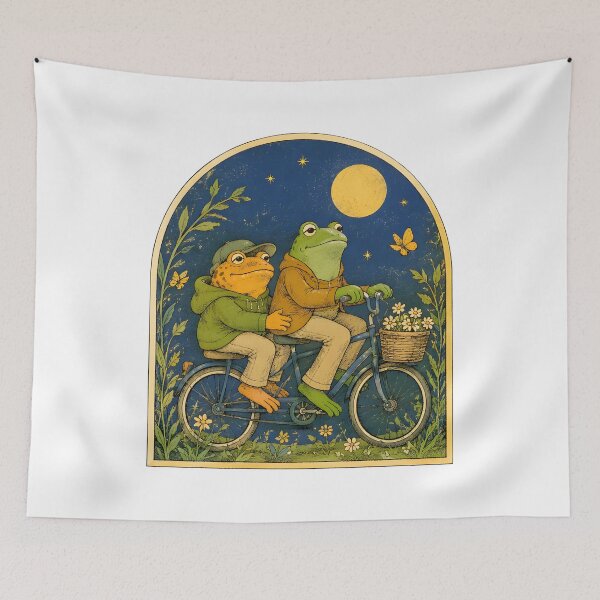 Item preview, Cute Frog Couple Riding Bicycle Under The Moon Vintage designed and sold by Aniverlia.