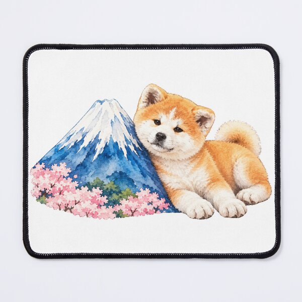 Item preview, Cute Akita Dog Puppy & Mount Fuji - Japanese Watercolor Art designed and sold by japan-picto.