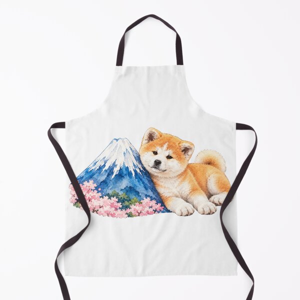 Item preview, Cute Akita Dog Puppy & Mount Fuji - Japanese Watercolor Art designed and sold by japan-picto.