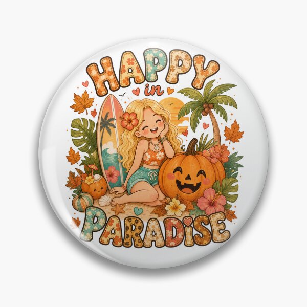 Item preview, Happy in Paradise Surf Beach Tropical Autumn Pumpkin Halloween designed and sold by TheChalkyFox.