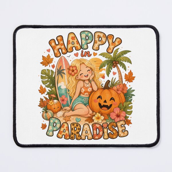 Item preview, Happy in Paradise Surf Beach Tropical Autumn Pumpkin Halloween designed and sold by TheChalkyFox.
