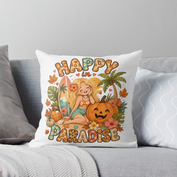 Item preview, Happy in Paradise Surf Beach Tropical Autumn Pumpkin Halloween designed and sold by TheChalkyFox.