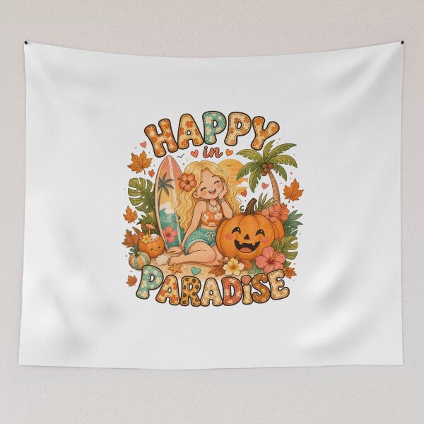 Item preview, Happy in Paradise Surf Beach Tropical Autumn Pumpkin Halloween designed and sold by TheChalkyFox.