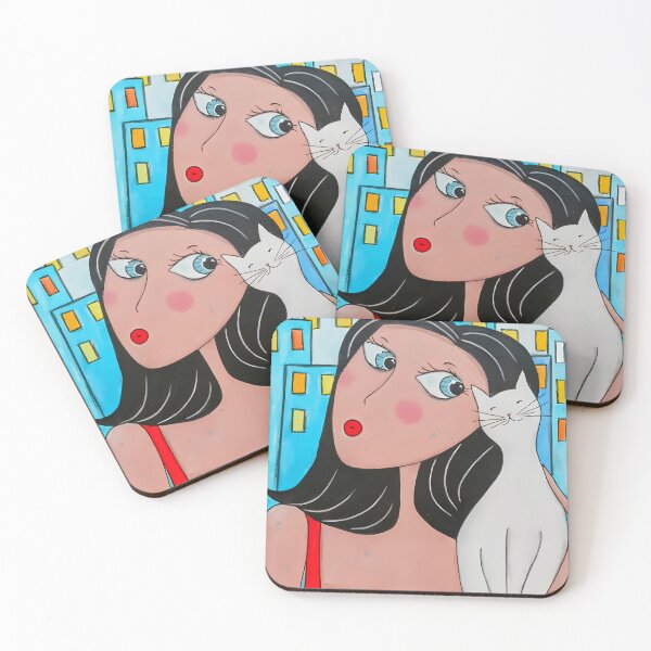Item preview, City Girl and Her White Cat – Whimsical Pop Art designed and sold by Diarta.