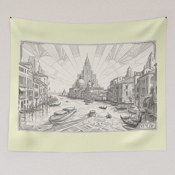 Item preview, Venice Grand Canal Vintage Art Deco Pencil Sketch designed and sold by ArtworkNorth.