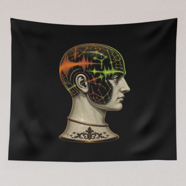 Item preview, Cyberpunk Neon Phrenology Skull Dark Academia Bust designed and sold by LazyDayzCo.