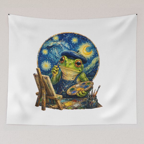 Item preview, Frog Artist Painting Under The Stars Whimsical Art Lover designed and sold by Aniverlia.