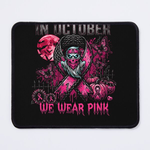 Item preview, In October We Wear Pink Halloween Skull Breast Cancer Awareness Design designed and sold by ArcaneArtistry.