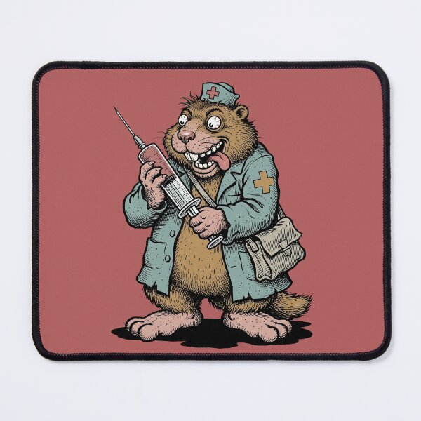 Item preview, Dr. Marmot’s Terminal Cure: Mad Rodent Nurse Satirical Art Print designed and sold by FreiherrPK.