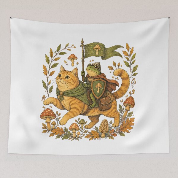 Item preview, Frog Knight And Cat Adventure Fantasy Woodland Mushroom designed and sold by Aniverlia.
