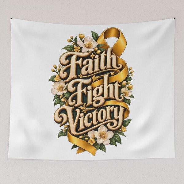 Item preview, Faith Fight Victory Vintage Ribbon Cancer Survivor Motivation designed and sold by UniversPlant | Blooming with Hope.