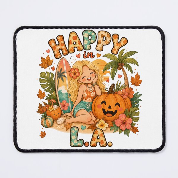 Item preview, Happy in Los Angeles Tropical Autumn Pumpkin Halloween designed and sold by TheChalkyFox.