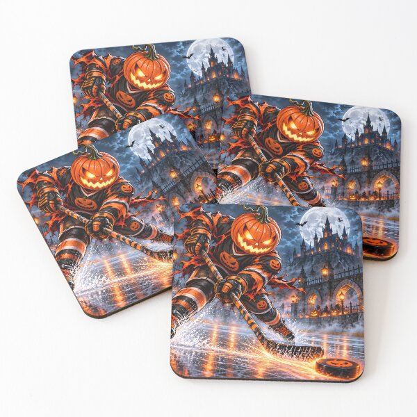 Item preview, Halloween Pumpkin Ice Hockey Player in Action designed and sold by PRINTIONAL.