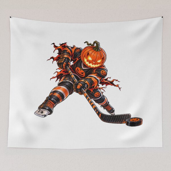 Item preview, Halloween Pumpkin Ice Hockey Player in Action designed and sold by PRINTIONAL.