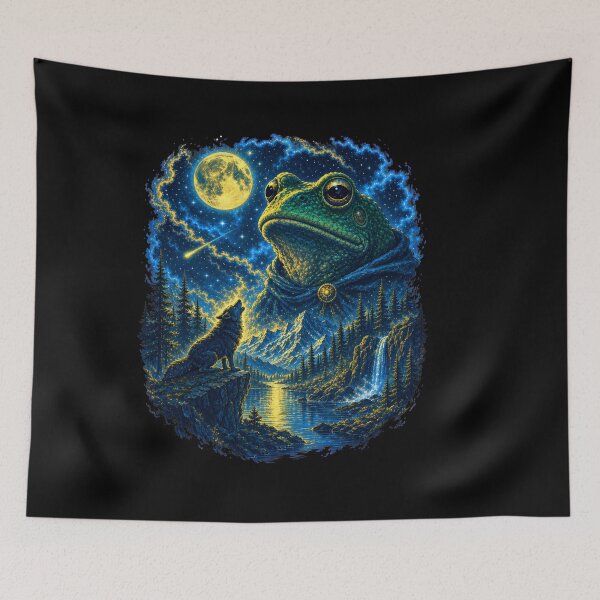 Item preview, Celestial Frog And Wolf Under The Moon Dark Fantasy Night designed and sold by Aniverlia.