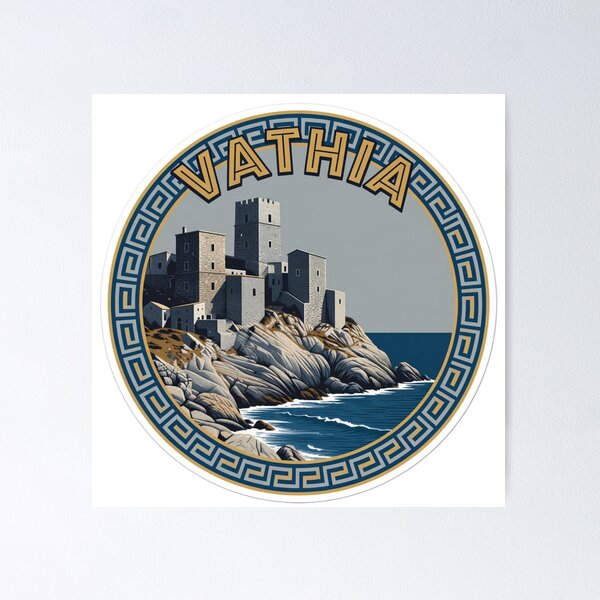 Item preview, Vathia Towers Greece Sticker designed and sold by Imaginarium of Chaos falcon88 .
