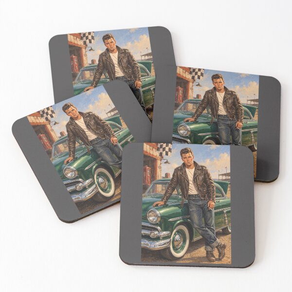 Item preview, 1950s Greaser Rebel: Retro Bad Boy and Green Classic Car Art designed and sold by AgdBol.