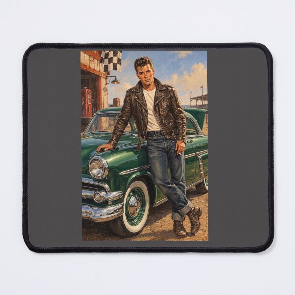 Item preview, 1950s Greaser Rebel: Retro Bad Boy and Green Classic Car Art designed and sold by AgdBol.