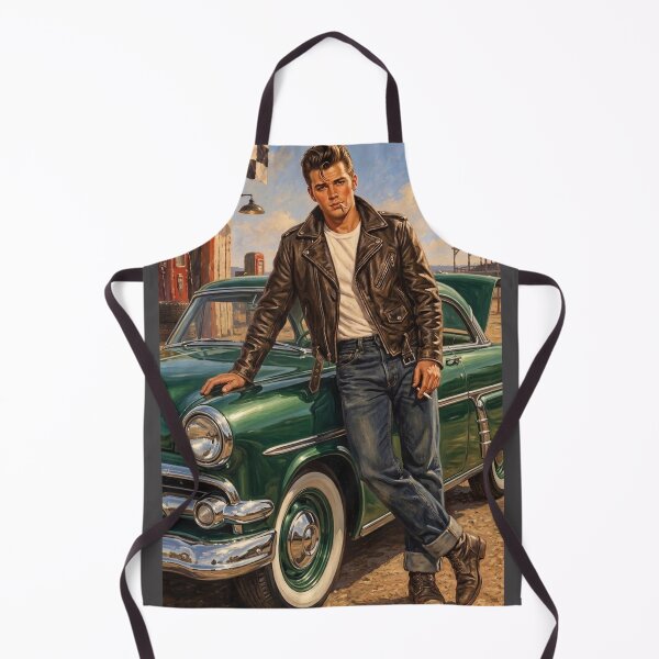 Item preview, 1950s Greaser Rebel: Retro Bad Boy and Green Classic Car Art designed and sold by AgdBol.