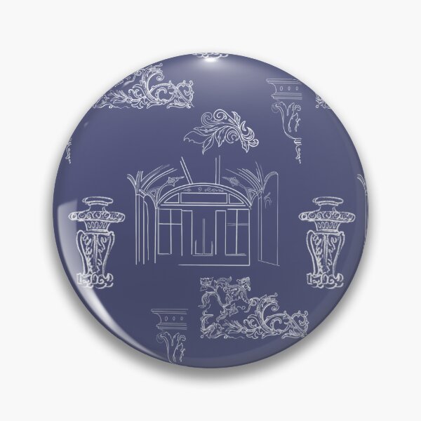 Item preview, Architectural White Line Drawings and Flourishes - blue background designed and sold by The Flying Bunny Studio.