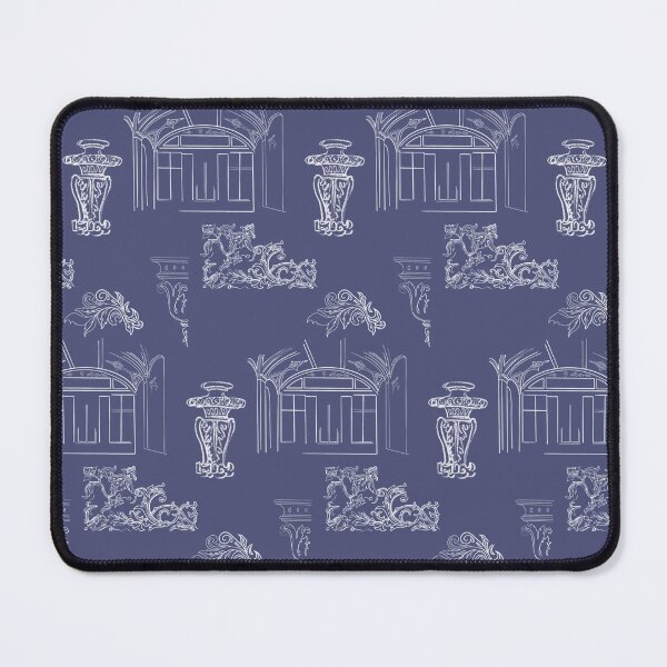 Item preview, Architectural White Line Drawings and Flourishes - blue background designed and sold by The Flying Bunny Studio.