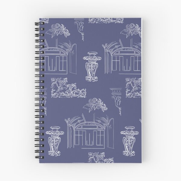 Item preview, Architectural White Line Drawings and Flourishes - blue background designed and sold by The Flying Bunny Studio.