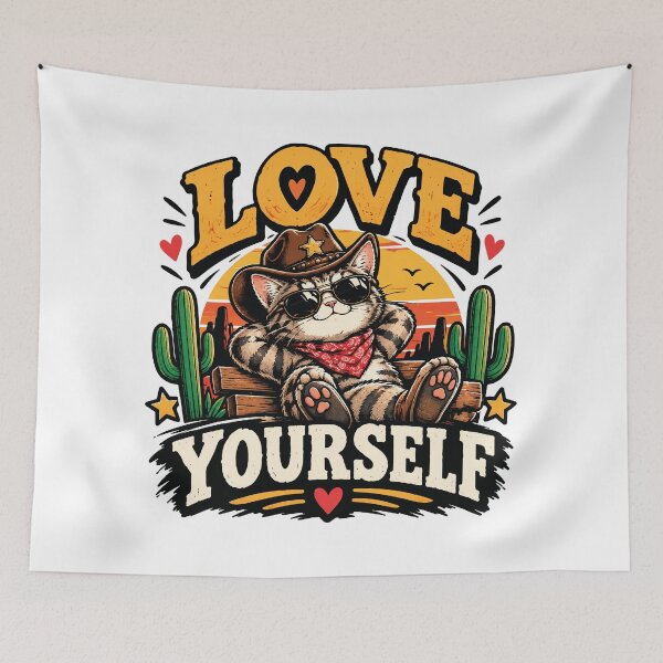 Item preview, Love Yourself Cowboy Cat T-Shirt – Cute Self Love Western Cat Graphic Tee designed and sold by Artimax-Studio.