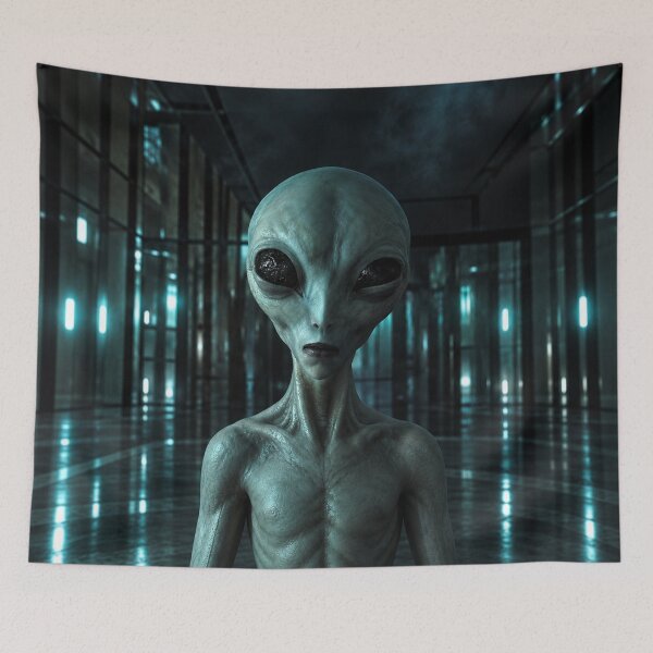 Item preview, Mysterious Gray Alien — Dark Cinematic Sci-Fi Portrait designed and sold by ZYVARENNE.