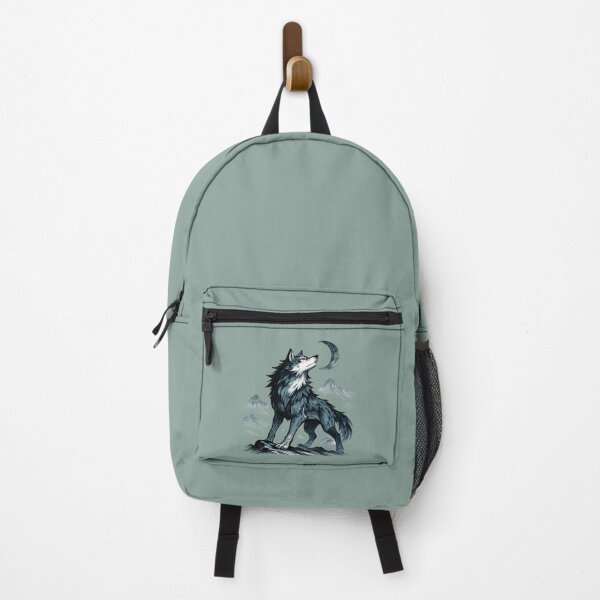Item preview, Mystical Wolf Under Crescent Moon – Japanese Mountain Night designed and sold by SilentPowerArt.