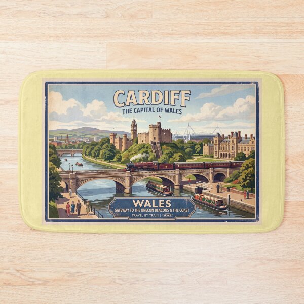 Item preview, Cardiff, Wales Vintage Style Travel Poster designed and sold by ArtworkNorth.