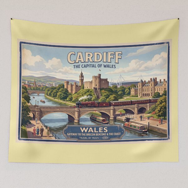 Item preview, Cardiff, Wales Vintage Style Travel Poster designed and sold by ArtworkNorth.