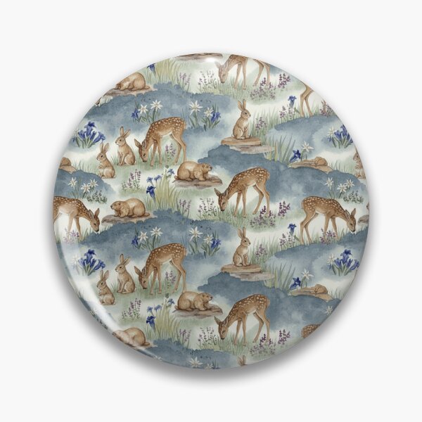 Artikelvorschau, Aquarell-Hirsche & Wiesenkaninchen – Nahtloses Cottagecore-Waldmuster entworfen und verkauft von The Digital Compass.