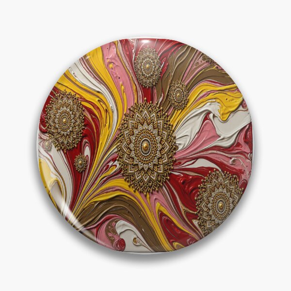 Item preview, Golden Mandala Heart & Acrylic Fluid Art Pattern designed and sold by Breezes-of-Ida.