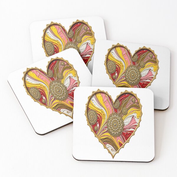 Item preview, Golden Mandala Heart & Acrylic Fluid Art Pattern designed and sold by Breezes-of-Ida.