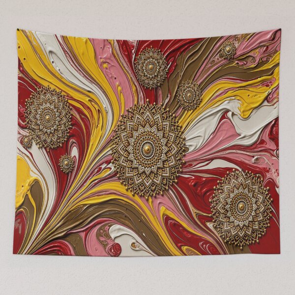 Item preview, Golden Mandala Heart & Acrylic Fluid Art Pattern designed and sold by Breezes-of-Ida.