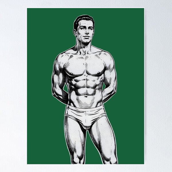 Item preview, Vintage Handsome Athletic Man – Classic Retro Ink Illustration designed and sold by gayishdesign.