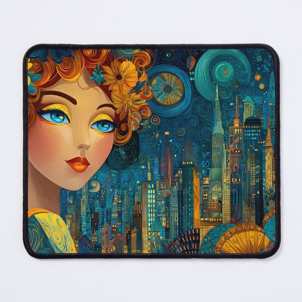 Item preview, A Vibrant Woman Amidst a Glowing City at Night designed and sold by Artessie.