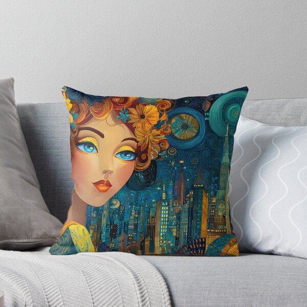 Item preview, A Vibrant Woman Amidst a Glowing City at Night designed and sold by Artessie.