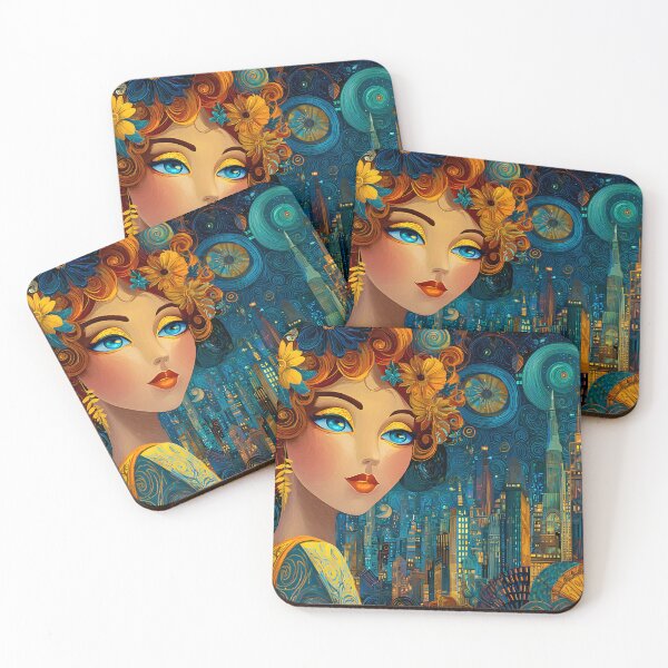Item preview, A Vibrant Woman Amidst a Glowing City at Night designed and sold by Artessie.