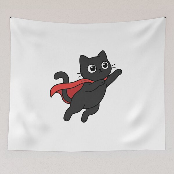 Item preview, Cute Black Superhero Cat Flying Heroic Kitten designed and sold by Fine-Arts-Lab.
