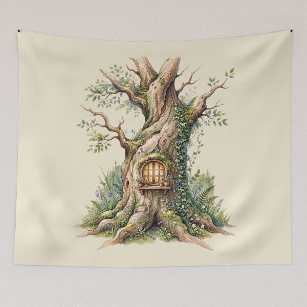 Item preview, Enchanted Tree Window Watercolor Cottagecore Art designed and sold by CalmCapy Co.