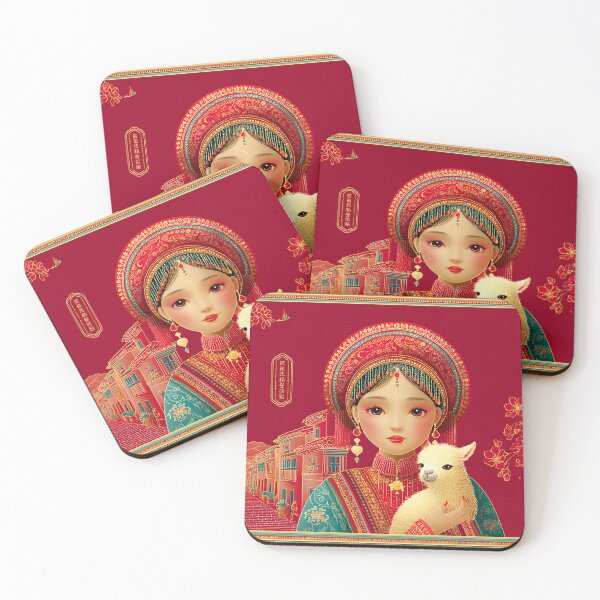 Item preview, Traditional Woman with a Llama in Vibrant Colors designed and sold by Artessie.