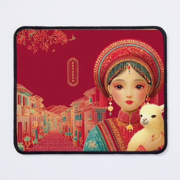 Item preview, Traditional Woman with a Llama in Vibrant Colors designed and sold by Artessie.
